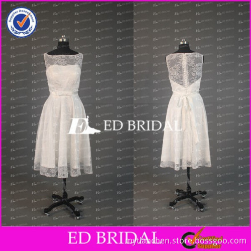 CE742 New Arrival Beautiful Round Neck Lace Tea-length White Bridesmaids Dresses